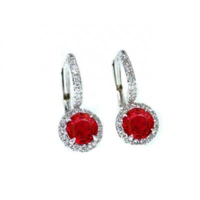 natural round ruby 7.10ct earring front view