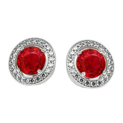 7.10 Carats Ruby And Diamonds Women Halo Studs Earrings New