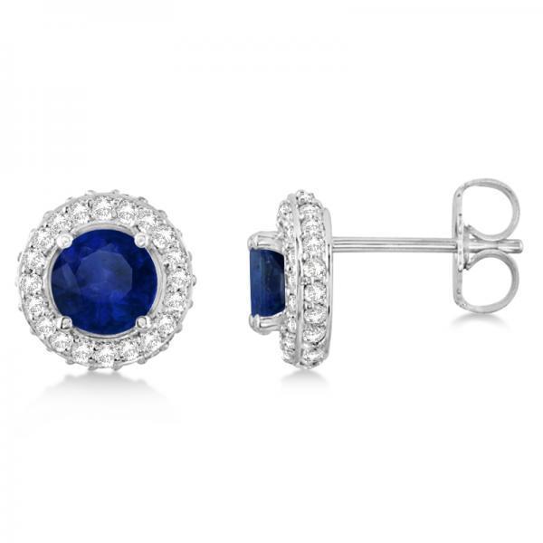  Brilliant Engagement   Blue Sapphire And Diamonds Studs Earring Jewelry White Gold  
