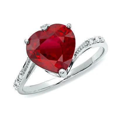 7.20 Ct Heart Cut Red Ruby And Round Diamond Ring Gold White 14K Gemstone Ring