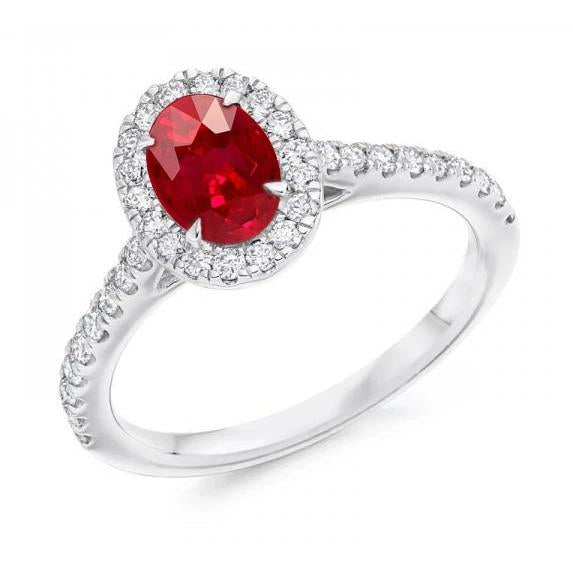 New  Oval Ruby With Round Diamonds Ring White Gold  Gemstone Ring
