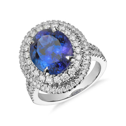  New High Quality Prong Set Natural Tanzanite With Diamonds   White Gold Gemstone Ring