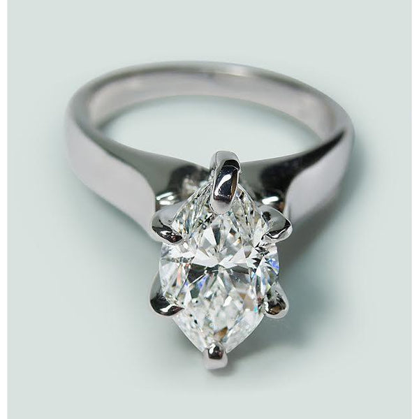 Solitaire Diamond Ring White Gold 14K 2 Carats Marquise Cut 