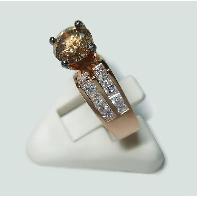  Ladies Brilliant Style Round Brown Champagne Diamond   Rose Gold  Ring