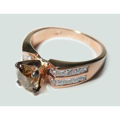  Ladies Brilliant Style Round Brown  Diamond   Rose Gold  Ring
