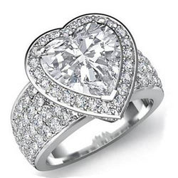 Natural  7.50 Carats Heart Diamond Halo Ring White Gold 14K