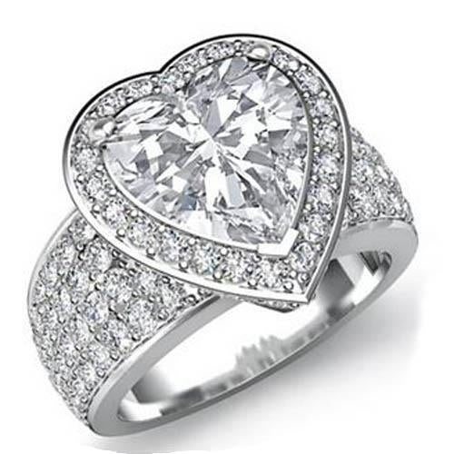 7.5 Carats Solitaire With Accents Heart Diamond Halo Ring White Gold 14K Halo Ring
