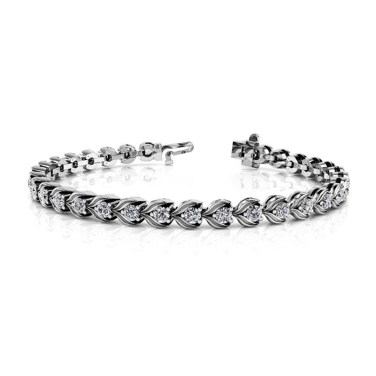 7.5 Ct Prong Set Round Diamond Flower Link Tennis Bracelet Gold White Tennis Bracelet
