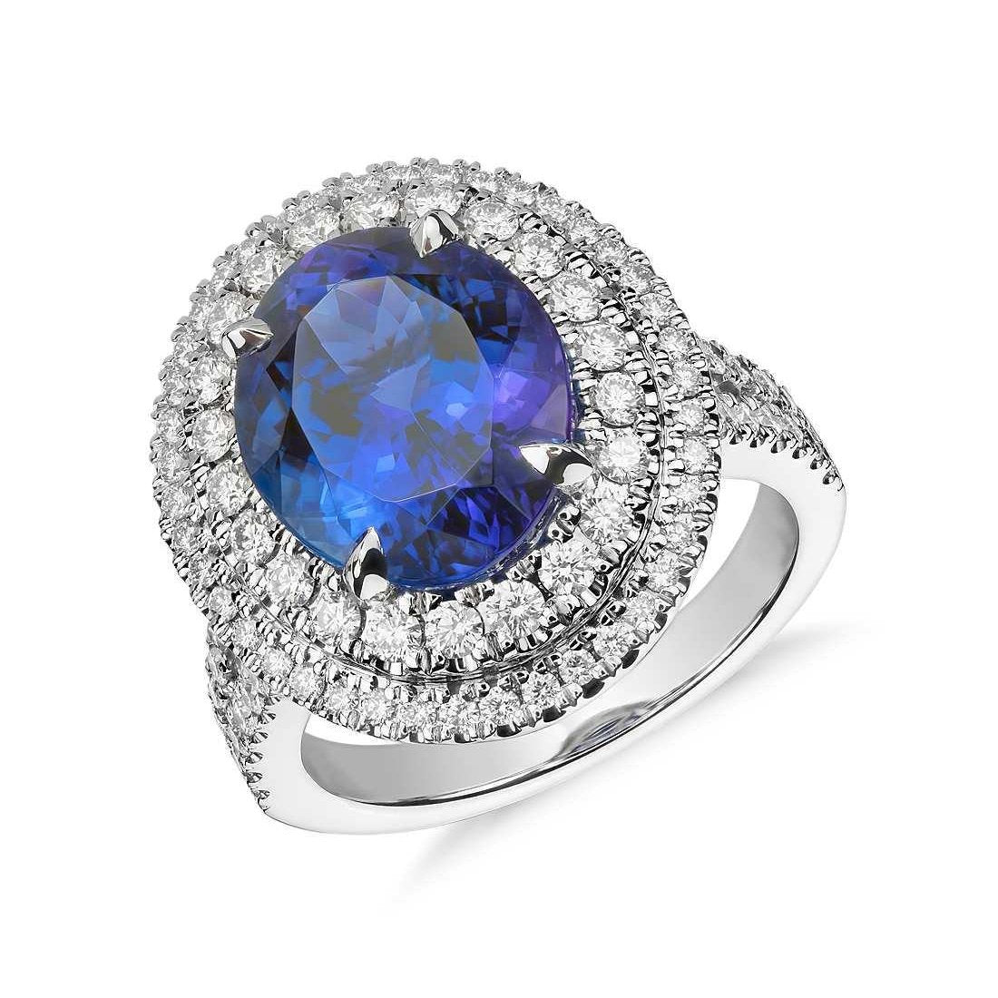  Sparkling Unique Oval Tanzanite And Diamonds Wedding  White Gold   Gemstone Ring