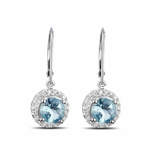  Aquamarine And Diamond  Gorgeous fancy anniversary   Dangle Earrings White Gold