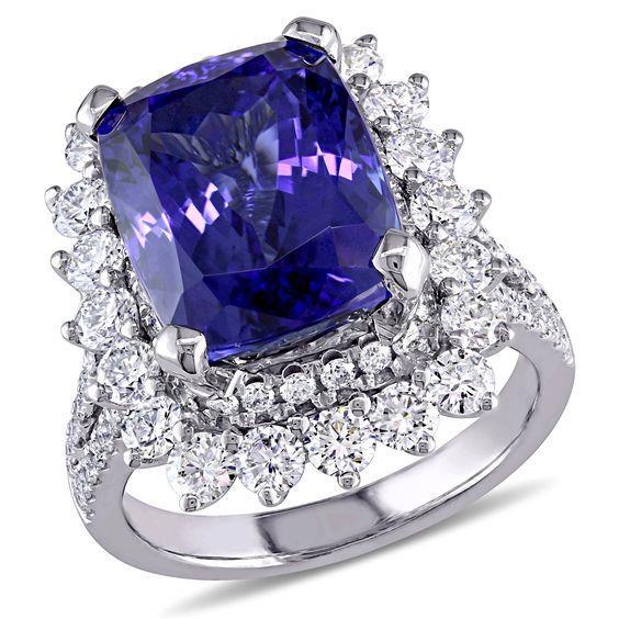   Women Jewelry  Big Tanzanite And Small Diamonds  White Gold  Gemstone Ring
