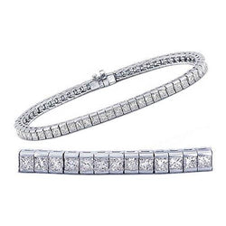 6.80 Carats Natural Princess Cut Diamonds Tennis Bracelet Gold 14K