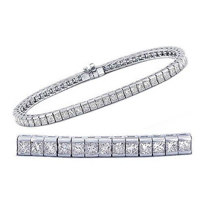 7.81 Carats Natural Princess Cut Diamonds Tennis Bracelet Gold 14K Tennis Bracelet