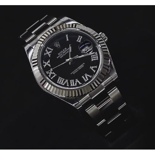 Black Diamond Dial Rolex Datejust Ii Mens Watch Fluted Bezel Ss Gold Watch Bezel
