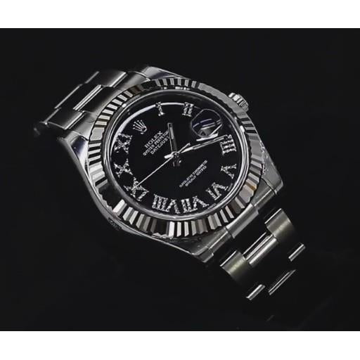 Black Diamond Dial Rolex Datejust Ii Mens Watch Fluted Bezel Ss Gold Watch Bezel