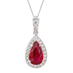 7.90 Carats Pear Cut Ruby And Round Natural Earth Mined Diamonds Pendant 14K Gold