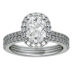 7 Carats Halo Round & Cushion Old Miner Diamond Wedding Ring Set