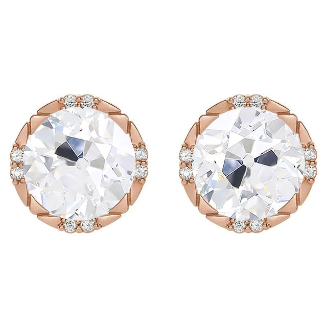7 Carats Rose Gold Diamond Stud Earrings Round Old Miner 