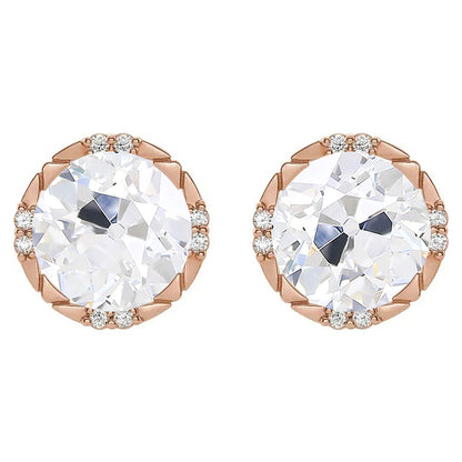 7 Carats Rose Gold Diamond Stud Earrings Round Old Miner 
