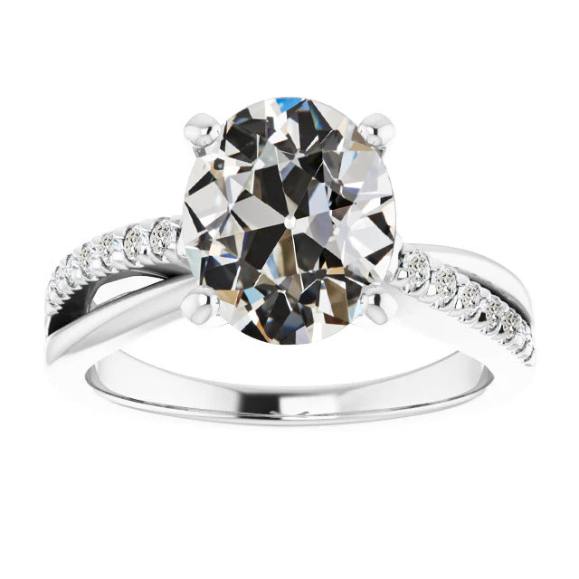  Lady’s Fancy  Unique Engagement White Gold Anniversary Ring  Old Miner Cut Diamond Ring Pave