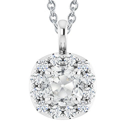 7 Carats Women's Halo Cushion Old Miner Natural Earth Mined Diamond Pendant With Bail