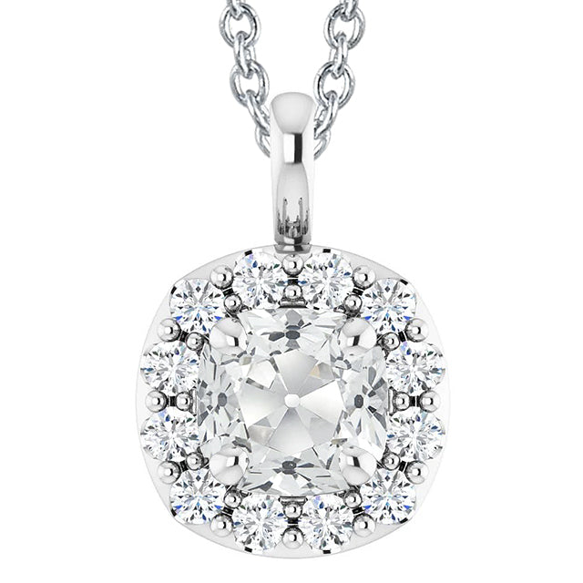 Women's Halo Cushion Old Miner Diamond Pendant