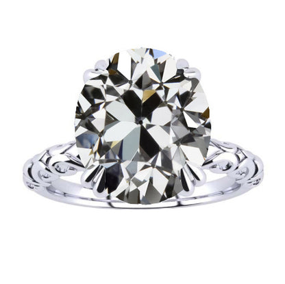 7 Carats Oval Big Old Mine Cut Lab Grown Diamond Solitaire Ring Vintage Style