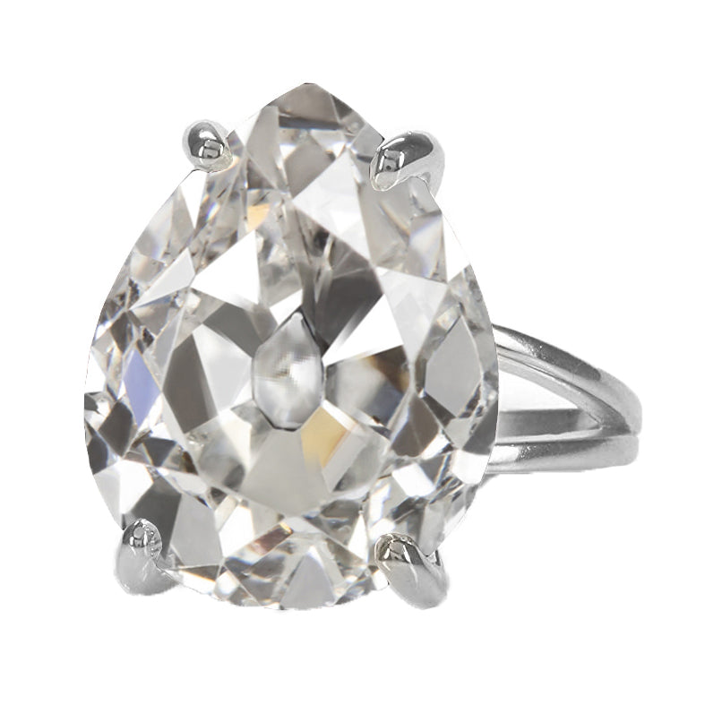 7 Carats Pear Diamond Old Cut Solitaire Engagement Ring 14K White Gold