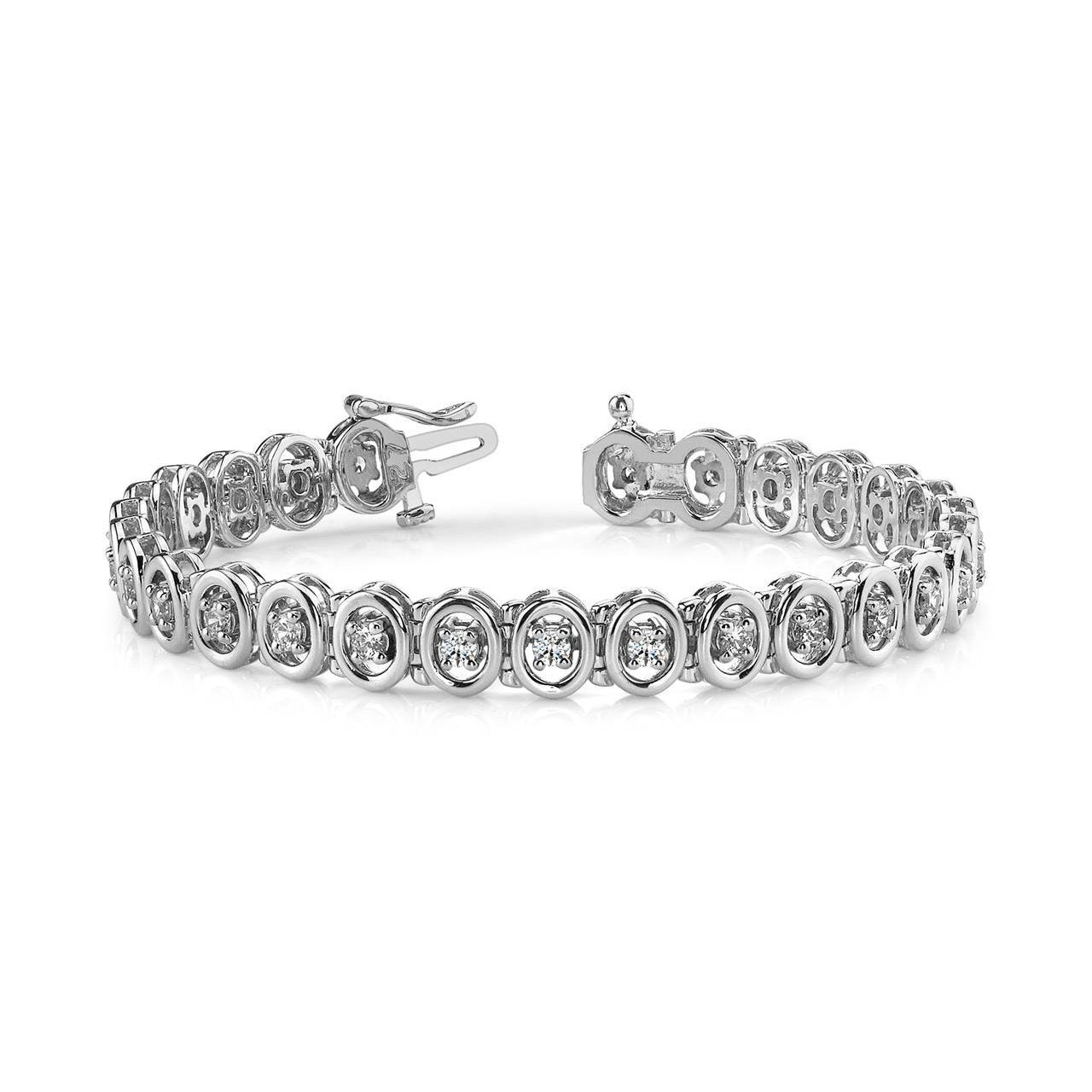 7 Carats Prong Set Round Cut Oval Style Link Bracelet White Gold Lab Grown Diamond