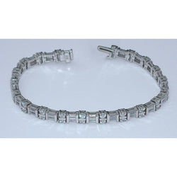 Real  7 Carat Diamonds Tennis Bracelet Baguettes And Round 14K White Gold