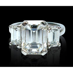 8 Carats Emerald Diamonds Three Stone Ring White Gold 14K New