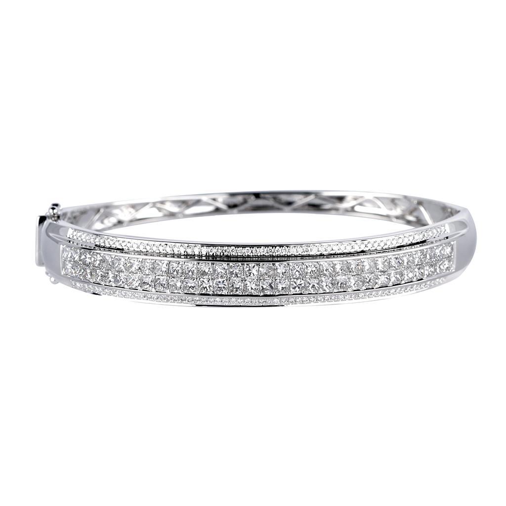 8 Carats Princess And Round Cut Diamonds Bangle Bracelet White Gold Bangle
