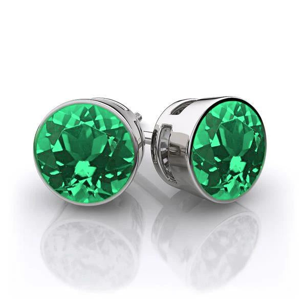  Sparkling Unique    Green Emerald Stud Earrings   White Gold Gemstone Earring