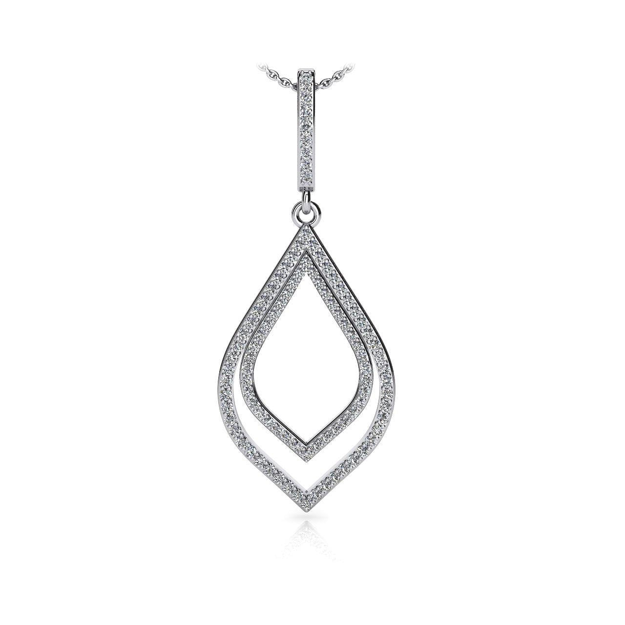 8 Ct Round Cut Diamonds Open Double Leaf Pendant Necklace White Gold Pendant