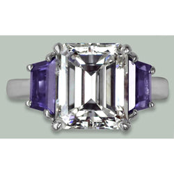 8 Cts Emerald Diamond & Trapezoid Ceylon Sapphire 3 Stone Ring Gold