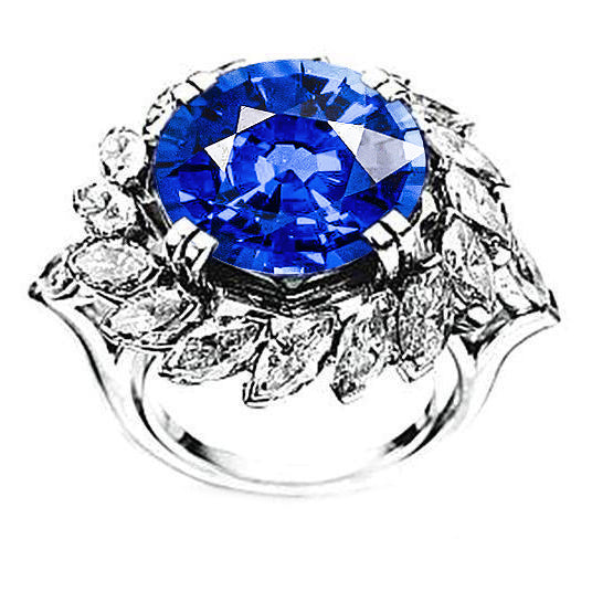 8.25 Ct. Big Sri Lanka Sapphire And Marquise Natural Earth Mined Diamonds Ring