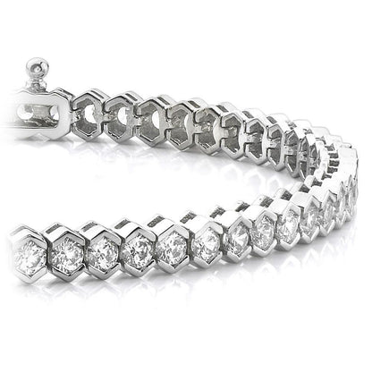 8.40 Ct Half Bezel Set Round Lab Grown Diamond Tennis Bracelet White Gold