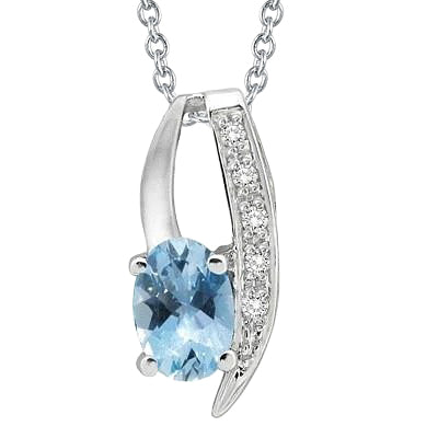 8.50 Ct Prong Set Aquamarine And Natural Earth Mined Diamonds Pendant White Gold 14K