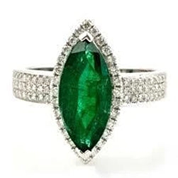 females Green Emerald With Diamond Ring White Gold Fine Jewelry