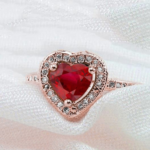 Lady’s  Style  Red AAA Ruby With Diamond Ring Rose Gold  