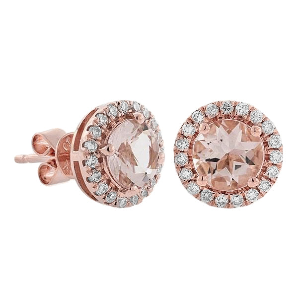 Morganite With Diamonds Rose Gold   Studs Earring