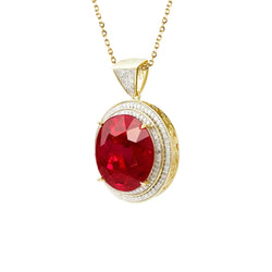 8.70 Carats Round Cut Ruby And Diamonds Pendant Necklace Yg 14K
