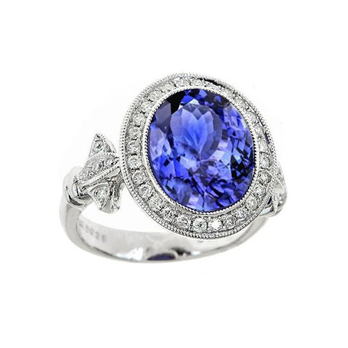Tanzanite Fancy   Fancy Lady’s Ring With Small Diamonds White Gold