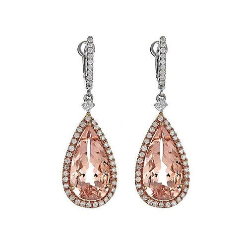  8.90 Carat Dangle Earring With Morganite Stone White Gold 14K