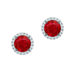 8 Carats Round Ruby And Diamond Halo Stud Earrings White Gold 14K