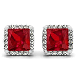 8 Carats Ruby With Pave Diamond Stud Earrings Jewelry