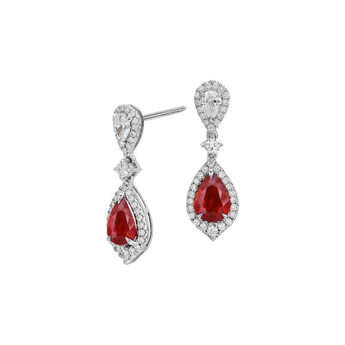  Red Ruby And Diamonds Lady Dangle Earring White Gold  Gemstone Earring