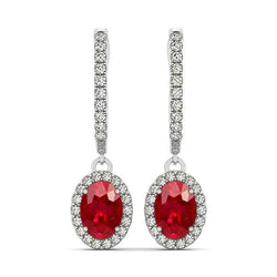 7.06 Carats Ruby And Diamond Ladies Dangle Earring 14K White Gold