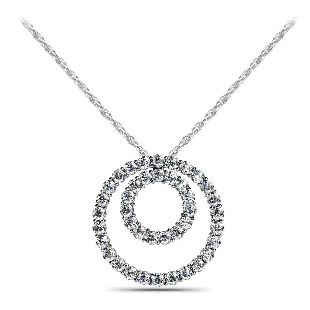 8.20 Ct Sparkling Diamonds Double Circle Pendant Necklace White Gold Pendant