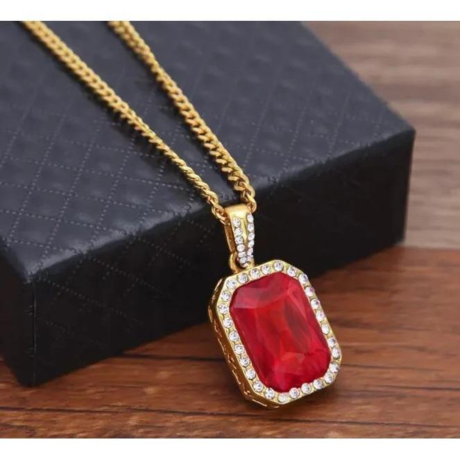 8.40 Carats Radiant Ruby With Round Diamonds Pendant Necklace 14K Gemstone Pendant